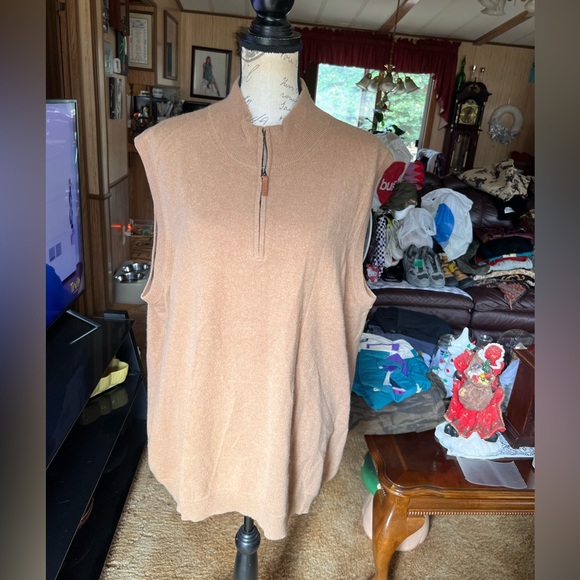 Men’s John W. Nordstrom 100% Cashmere tan half zip sweater vest. - Picture 10 of 16